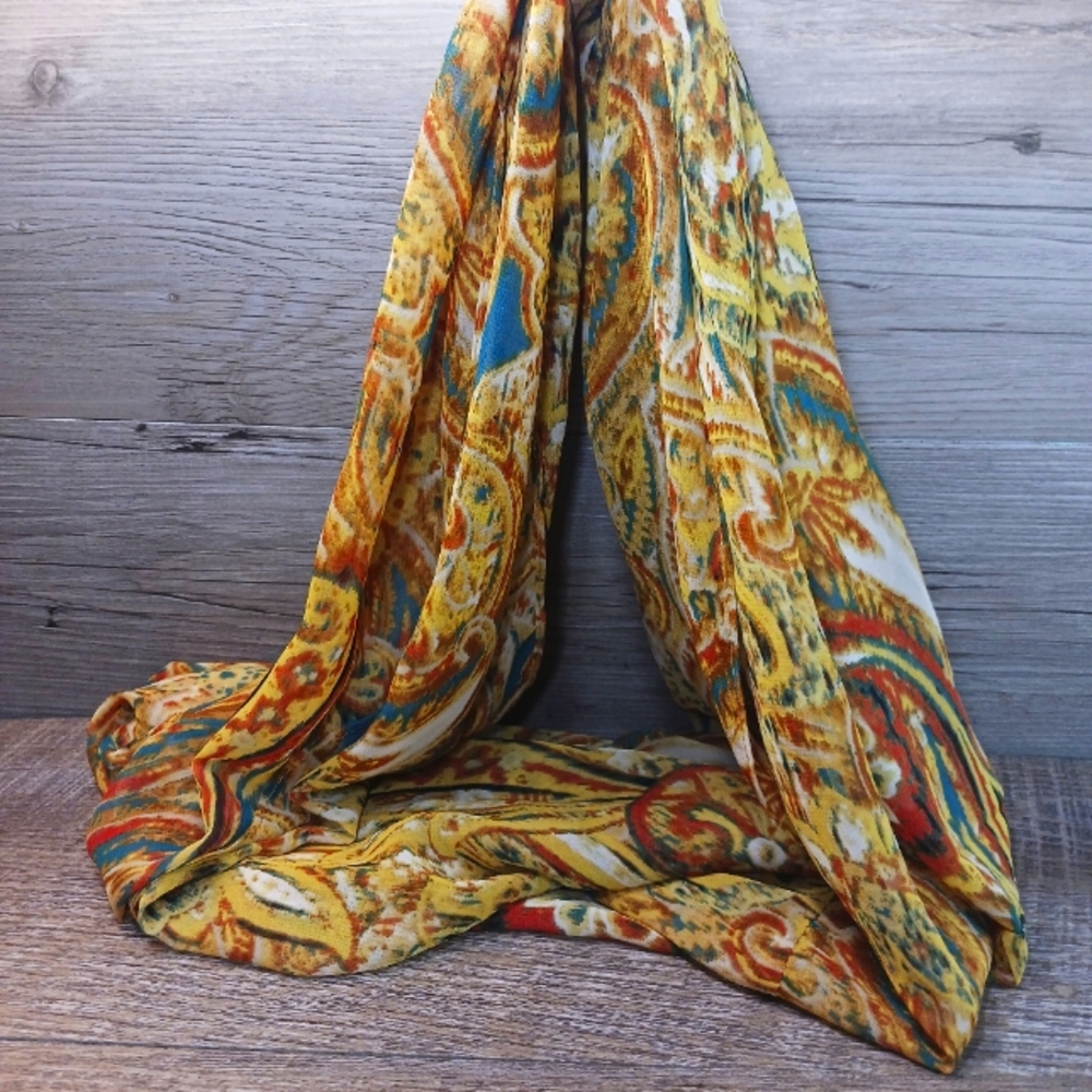 Susan Graver Infinity Scarf Vibrant Yellow Red One Size Floral